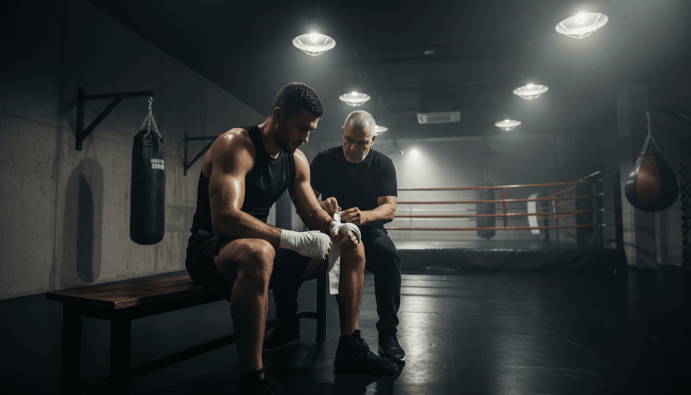 Boxer preparing in a dark modern gym