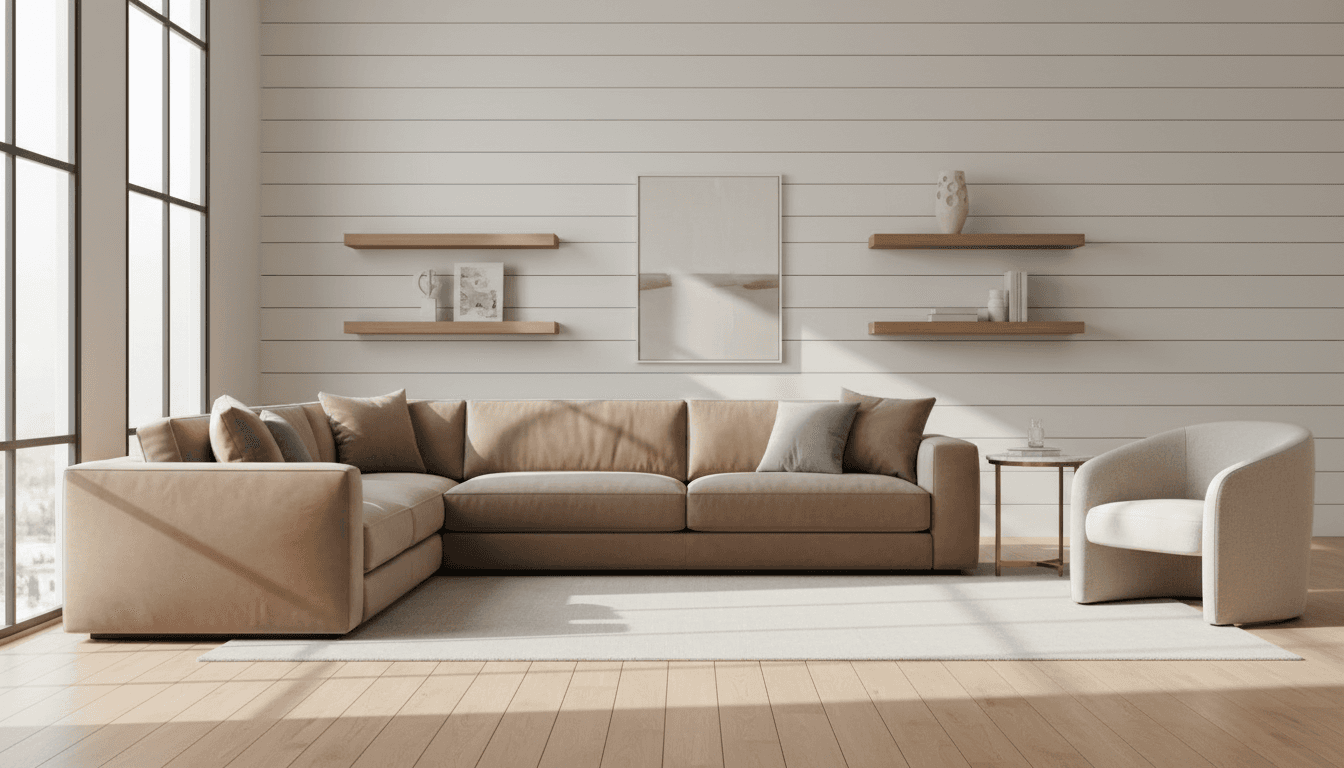Elegant modern interior space with designer furniture and warm ambient lighting