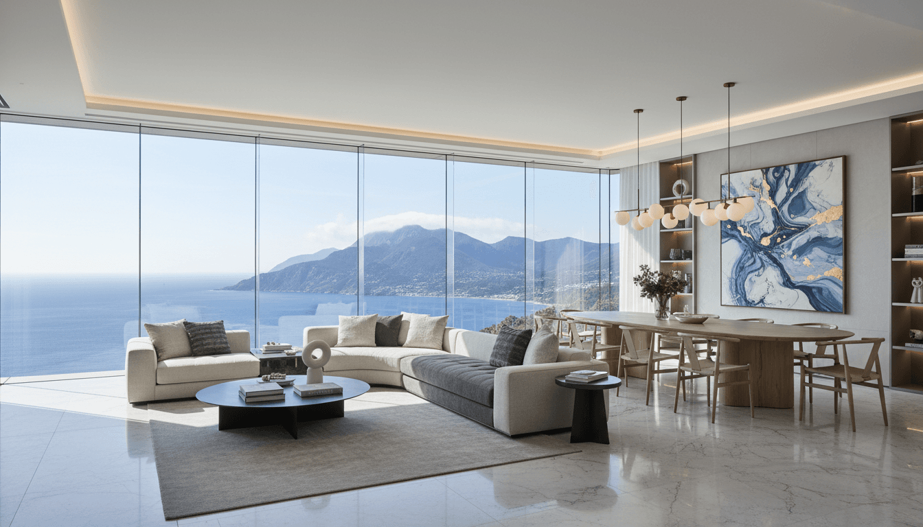 Modern luxury interior with royal blue accents and gold fixtures